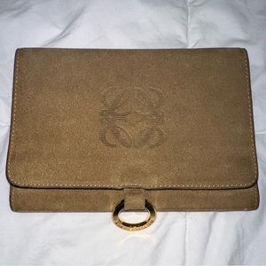 LOEWE Logo Suede Leather Trifold Wallet Pouch